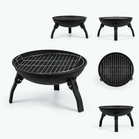 Bol à feu rond en métal avec couvercle en maille de protection et support stable pour le jardin, le camping, les réceptions en plein air