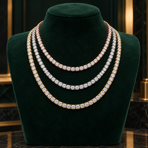Cadena de tenis de diamantes de 22 pulgadas para mujer |   Diamantes Naturales de Oro Blanco de 9 Quilates, 0.25 Quilates, 4.1 mm, 34.5 Quilates, Joyería Premium, Comercio B2B - Product Image 2
