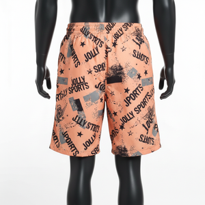 Pantalones cortos cortavientos de microfibra de poliéster de 110 GSM para hombre, color melocotón y negro, sublimación completa, logotipo personalizado, ajuste cómodo. - Product Image 2