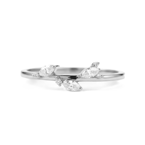 Marquise Round Lab Grown Diamond 10K 14K Solid Gold Cluster <b>Ring</b> Minimalist Leaf Design <b>Dainty</b> <b>Ring</b> Proposal <b>Ring</b> Romantic <b>Ring</b> - Product Image 3
