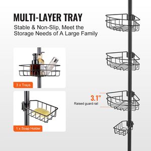 Étagère d'angle de douche multifonctionnelle 39'' (125 cm) avec barre de tension, forte capacité de charge, plateau résistant à la rouille pour salle de bain - Product Image 4