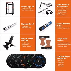 Sistema Palestra Domestica Multifunzionale 210 libbre, Power Cage con Capacità 1000 libbre, Rack Regolabile per Trazioni e Squat, Attrezzatura Completa per Fitness con Bilanciere - Product Image 2