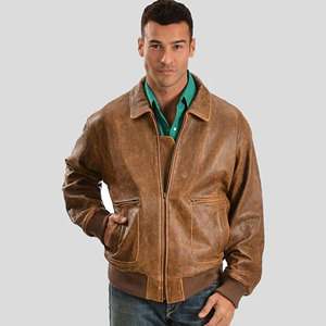 Custom Men <b>Brown</b> Genuine <b>Leather</b> Bomber <b>Jacket</b> Distressed Vintage Style Soft Sheepskin Flight Coat Casual Outerwear Wear - Product Image 1