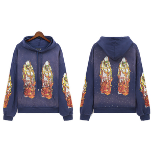 Sudaderas con capucha extragrandes con estampado de diamantes de imitación y efecto desgastado por el sol, personalizadas Glory, para ropa urbana y casual, unisex, venta al por mayor OEM - Product Image 2