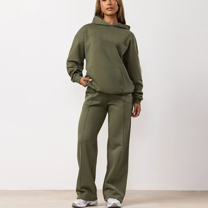 Conjunto Deportivo de 2 Piezas para Mujer, Color Caqui Cálido, Estilo Casual, con Sudadera y Pantalones de Felpa, Transpirable y Ecológico - Product Image 1