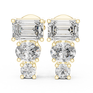 <b>Emerald</b> Cut Moissanite <b>Stud</b> Earrings 18K Gold Luxury Three Stone IGI Certified Rhodium Plated Anniversary Gift - Product Image 1