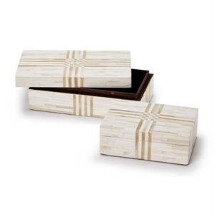 Bamboo Rectangular <b>Storage</b> Boxes Set With Minimalist Striped Pattern <b>Stackable</b> Jewelry Organizer Decorative Keepsake Box Duo - Product Image 4