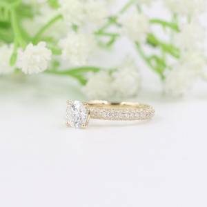 Anillo de eternidad completo de lujo con diamante redondo de 1.01 quilates cultivado en laboratorio con oro amarillo de 14 quilates, regalo fino para propuesta de matrimonio o fiesta de compromiso - Product Image 2