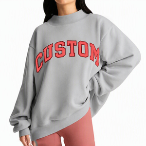 Sweat-shirt en molleton blanc personnalisé pour femme, coupe oversize à épaules tombantes, col montant, doux et chaud, vente en gros pour boutiques aux États-Unis, au Royaume-Uni et en Europe - Product Image 2