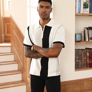 Polo pour homme – Tricot rayé vintage, coupe ajustée décontractée, idéal pour le quotidien et le sport - Product Image 3