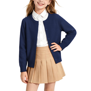 Pulls en tricot bleu marine pour filles, uniforme scolaire, manches longues, boutons, pour enfants de 5 à 12 ans - Product Image 1