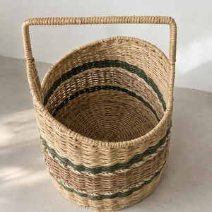 Cesta de mimbre rústica natural ecológica multiusos con asa, contenedor de almacenamiento a rayas para mesa de cocina y pícnic - Product Image 3