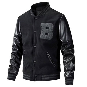 Veste universitaire personnalisée pour homme, corps en laine de qualité supérieure, manches en cuir, logo brodé, boutons pression, style universitaire, veste de baseball - Product Image 1