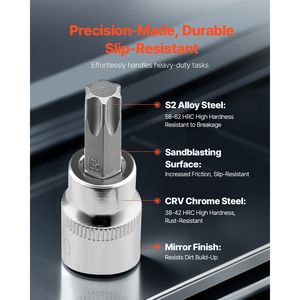 Set di 13 Bussole Torx in Acciaio Legato S2 CR-V Rinforzato con Attacco da 1/4, 3/8, 1/2 Pollici, Modelli Star T8-T60, con Attacco da 1/2 Pollici - Product Image 2