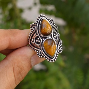 Bague en pierre œil de tigre naturelle, faite à la main, en argent 925, bijou en pierre précieuse pour elle - Product Image 5