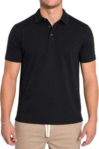 เสื้อโปโลแขนสั้นสีดำสำหรับผู้ชาย ทรงปกติ สีพื้น ผ้าฝ้ายทอเนื้อนุ่ม ระบายอากาศดี ดีไซน์ติดกระดุม - Product Image 4