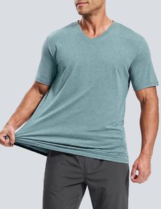 Camiseta de Cuello en V para Hombre, Manga Corta, Jersey de Spandex/Algodón, Suave, Transpirable, Cómoda, Corte Ajustado, Informal, para Verano - Product Image 2