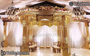 Magnifique Mandap de mariage de style romain en or blanc, Mandap Royal Vivah pour les mariages d'Inde du Sud, Mandap sur le thème du Manavarai d'Inde du Sud - Product Image 4