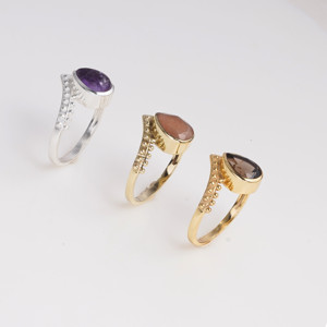 Bague en laiton Moku Jewellery avec quartz fumé taille poire, sertie clos, taille fixe, pierre précieuse naturelle, faite à la main, bijoux pour femme - Product Image 5