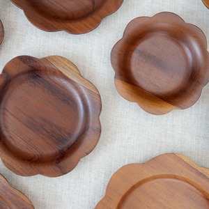 Flower Shape Edge Dark Wooden Plates For Restaurant Hotel Lunch And Dinner <b>Serving</b> Elegant Designer Tableware <b>Set</b> From India - Product Image 5