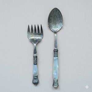 Luxury Mother Of Pearl Inlay Flatware Set Stainless Steel Cutlery With Rectangular <b>MOP</b> <b>Handles</b> Vintage Style 5-Piece Dining Set - Product Image 2