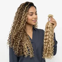Rambut Manusia India Remy Bulk Single Drawn, Keriting Panjang, Bergelombang Alami, Basis Sutra, Densitas 100%, Panjang Dapat Disesuaikan, Semua Warna, Wig