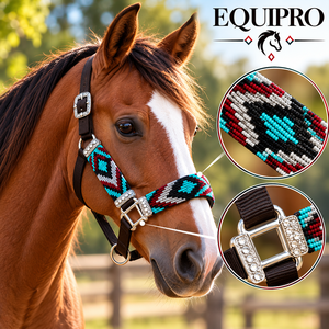 EQUIPRO Halter de cuerda de nailon y lana con patrón azteca tejido y hebillas de concho plateadas - Product Image 3