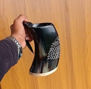Cow Drinking Horn <b>Mug</b> Polished <b>Tree</b> Life Viking Design Handmade Eco-Friendly Wedding Beer Cocktail Glass Modern Luxury - Product Image 6