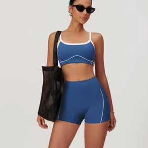 Ensemble de sport pour femme personnalisé, respirant, en tricot, avec soutien-gorge de fitness, hauts courts à épaules tombantes, longueur genou, pour yoga et entraînement décontracté - Product Image 2