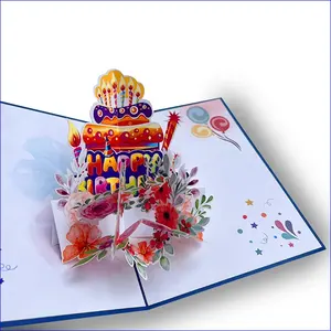 High Quality 3D Pop Up Greeting Cards Paper Popup Gift Card Greeting Cards 3D Popup With Envelope Happy Birthday Cake - GC22