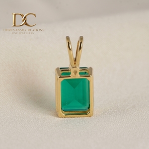 14KT <b>Solid</b> Yellow <b>Gold</b> Lab Grown Diamond & Colombian Emerald <b>Pendant</b> Charm Classic Solitaire Fine Jewelry for Women's - Product Image 2