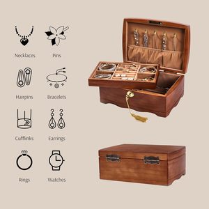 Wooden Jewelry <b>Box</b> With <b>Lock</b> And Key Brown Rectangle Shape Durable For Adult Wedding Occasion - Product Image 3
