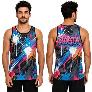 Vibrant Sublimated Neon Green Grid Pattern Polyester Interlock Fabric High Elasticity Athletic <b>Mens</b> Fitness <b>Singlet</b> Tank Tops - Product Image 2