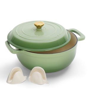 Olla Holandesa de Hierro Fundido de 5QT en Verde Degradado con Dos Guantes de Silicona, Olla de Cocina Esmaltada - Product Image 5