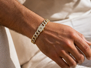 ELVORA <b>GEMS</b> Men's Natural 22K Gold Plated Fancy Dark Diamond <b>Bracelet</b> Brilliant Cut Hiphop Style Everyday Wear Model ELV061 - Product Image 2