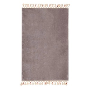 Tapis de bain bohème en coton, couleur unie, rectangulaire, antidérapant, avec support en tissu enduit de PVC, pompons, moderne, réversible, pour hôtel/bureau/maison - Product Image 1