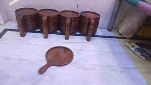 Batte à pizza ronde en bois de haute qualité de 10 pouces de diamètre avec poignée de 5 pouces Outils à pizza en bois de manguier de meilleure qualité Vallet bon marché - Product Image 2