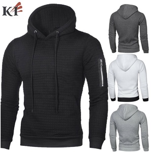 Sweat à capuche décontracté pour homme, coupe ajustée, en maille gaufrée, avec poche zippée, pour l'automne, manches classiques, couleur unie - Product Image 5