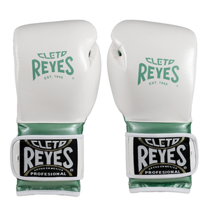 Professional Cleto Reyes Genuine Cowhide <b>Leather</b> Training <b>Gloves</b> With White/Metallic <b>Green</b> Hook and Loop Closure - Product Image 1