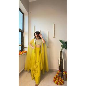 LG Designer Women's Yellow Talla Única Tres Piezas Indo Western Set para Fiestas - Product Image 6