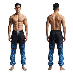 TACHTICAL STANDARD กางเกงลำลองผ้าฝ้ายระบายอากาศสำหรับผู้ชายพร้อมเชือกผูกปิดลายกราฟิกเปลวไฟสีน้ำเงินน้ำหนักเบา - Product Image 2