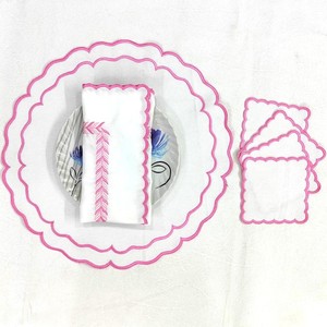 Round Double scalloped white <b>Placemat</b>, Embro linen white fabric table mat easy care,machine washable rustic kitchen decor - Product Image 1