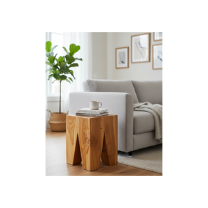 เก้าอี้ทรงปริซึมไม้สักลายเรขาคณิตที่มีเอกลักษณ์เฉพาะตัว ผสมผสานดีไซน์ที่แข็งแรง ทนทาน พร้อมความงดงามแบบธรรมชาติและสไตล์เรียบง่าย เหมาะสำหรับโรงแรม อพาร์ตเมนต์ และบ้าน - Product Image 2