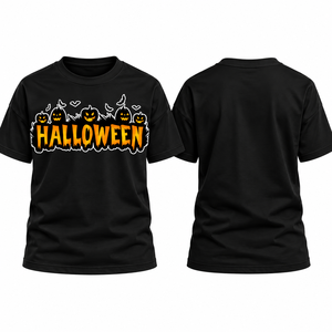 T-shirt graphique personnalisé Halloween pour femme et unisexe, en jersey de coton, coupe oversize, imprimé citrouille, manches courtes, vêtement décontracté, vente en gros - Product Image 2