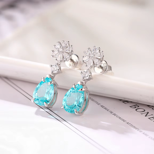 Trending 2 carat pear Cut Blue Diamond <b>Earrings</b> With White Diamond Luxury <b>earrings</b> <b>Top</b> Design for women's - Product Image 2