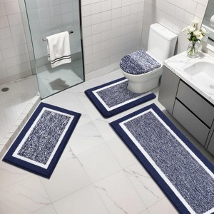 Tapis de bain moderne bleu marine festonné, 1 pièce, rectangulaire, réversible, lavable en machine, avec dos antidérapant en caoutchouc pour salle de bain et usage domestique - Product Image 4
