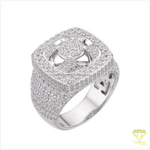 Anillo de cóctel floral geométrico de lujo de plata 925 con diamante cultivado en laboratorio y banda ancha llamativa para compradores mayoristas - Product Image 3