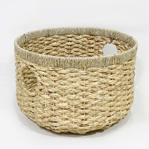 Nhat Minh Fournisseur En Gros Fait À La Main Écologique Naturel Jacinthe D'eau Ensemble 2 Fer Cadre Trou Poignées Paniers De Rangement - Product Image 2
