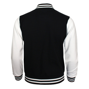 <b>Men's</b> Black <b>White</b> Regular Fit Preppy Style Turn-down Collar Polyester Shell Cotton Lining Varsity <b>Jacket</b> Available For Sale - Product Image 5