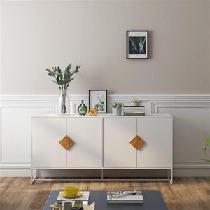Solid Wood Living Room Cabinets Special Shape Sideboard with 4 Doors and Double Storage Square Handle Design - Product Image 4